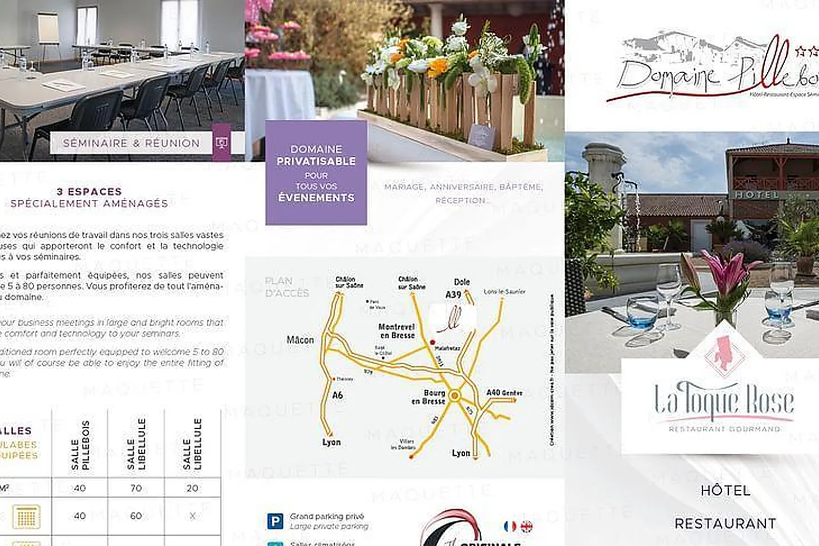 Lieux événementiels, DOMAINE LE PILLEBOIS RESTAURANT LA TOQUE ROSE***