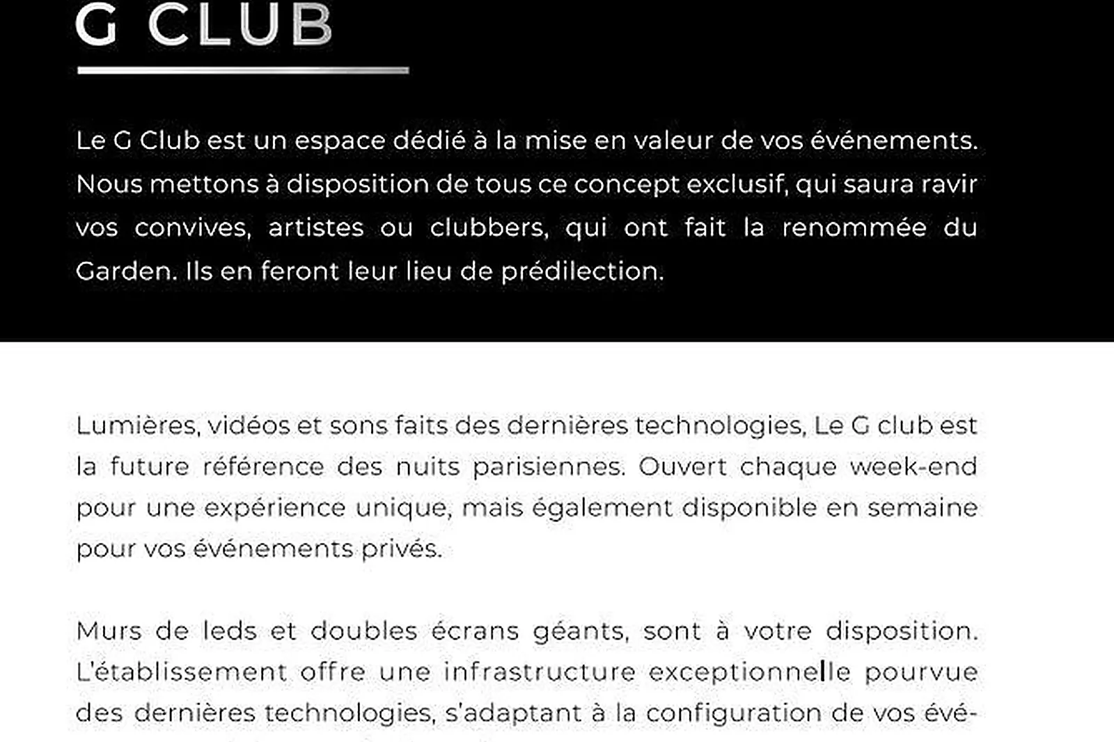Lieux événementiels, G CLUB